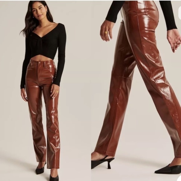 NWT Abercrombie & Fitch vegan leather 90s straight high rise curve love. Size 27 - Picture 2 of 11